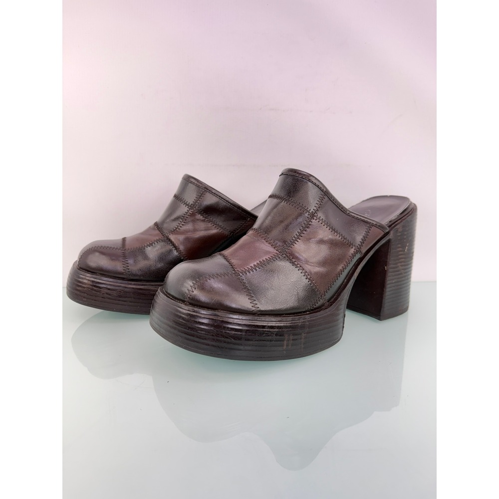 Vintage Y2K Lower East Side Chunky Clogs Patchwork Sz 11 Brown Platform Y2K Boho